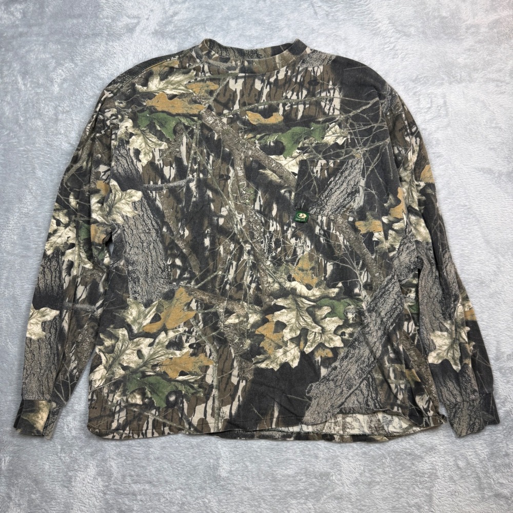 Vintage Mossy Oak Pocket Shirt Mens XL Faded Green Camo Hunting Outdoor USA 90s